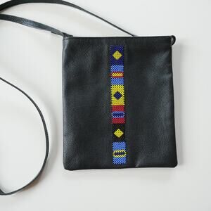 Adelphi Nairobi Black Pebbled Leather Handbag Crossbody Beaded